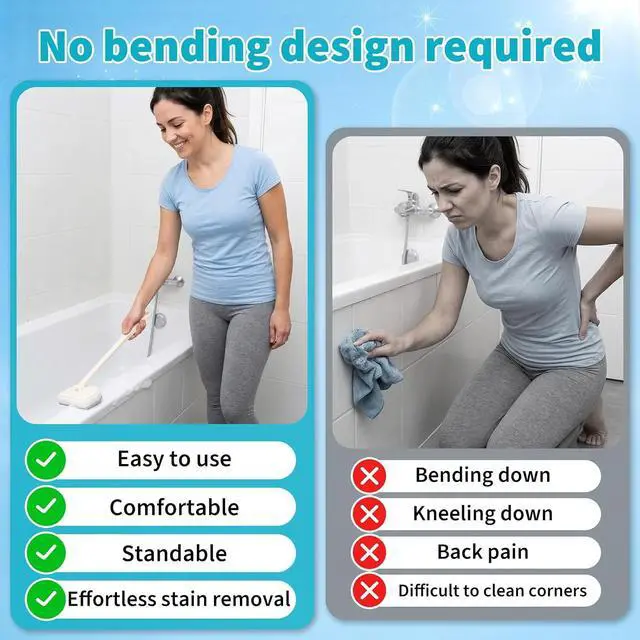 Alt view image 3 of 7 - Tub Brush Scrubber with Long Handle, Durable Tub Scrubber with 4 Versatile Cleaning Heads, No-Scratch, Powerful Deep-Clean Tile Scrubbers, for Shower Bathroom Kitchen Bathtub Toilet