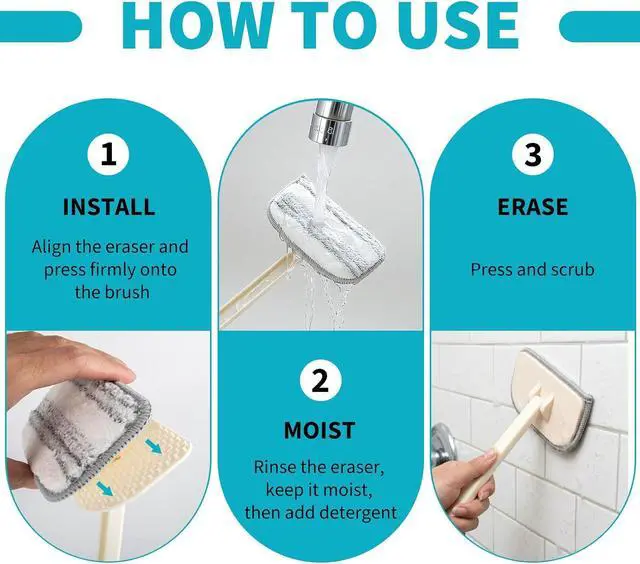 Alt view image 4 of 7 - Tub Brush Scrubber with Long Handle, Durable Tub Scrubber with 4 Versatile Cleaning Heads, No-Scratch, Powerful Deep-Clean Tile Scrubbers, for Shower Bathroom Kitchen Bathtub Toilet