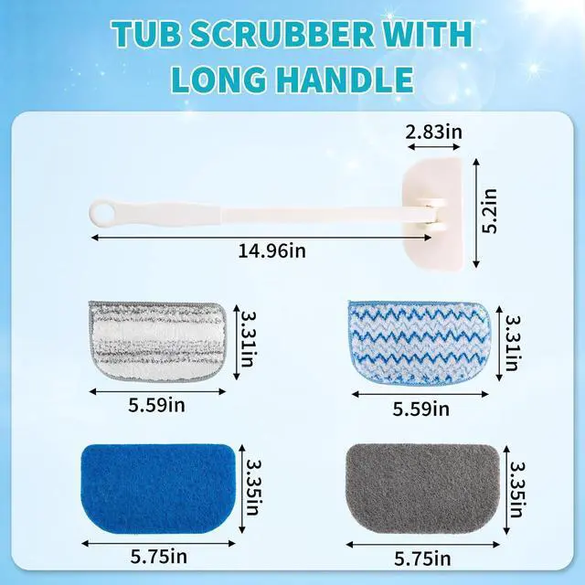 Alt view image 5 of 7 - Tub Brush Scrubber with Long Handle, Durable Tub Scrubber with 4 Versatile Cleaning Heads, No-Scratch, Powerful Deep-Clean Tile Scrubbers, for Shower Bathroom Kitchen Bathtub Toilet