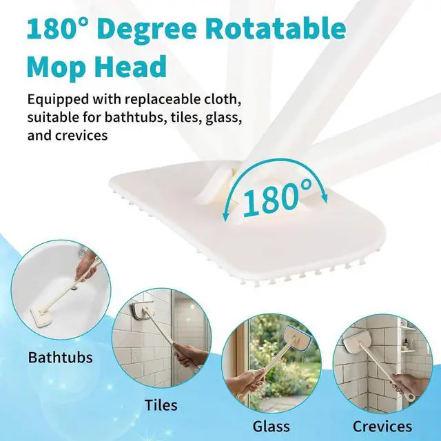 Alt view image 6 of 7 - Tub Brush Scrubber with Long Handle, Durable Tub Scrubber with 4 Versatile Cleaning Heads, No-Scratch, Powerful Deep-Clean Tile Scrubbers, for Shower Bathroom Kitchen Bathtub Toilet