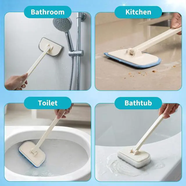 Alt view image 7 of 7 - Tub Brush Scrubber with Long Handle, Durable Tub Scrubber with 4 Versatile Cleaning Heads, No-Scratch, Powerful Deep-Clean Tile Scrubbers, for Shower Bathroom Kitchen Bathtub Toilet