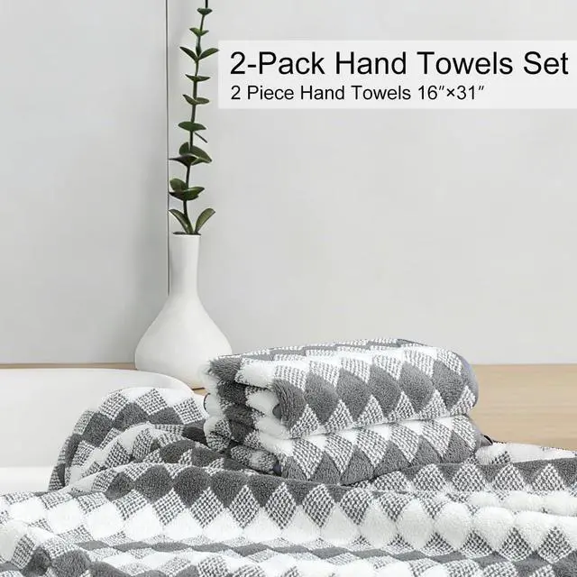 Alt view image 3 of 6 - 2 Piece Gray Diamond Hand Towels for Bathroom 16"x31" Ultra Soft Breathable Hand Face Towels Highly Absorbent Towel Quick Dry Towel for Spa Gym Hotel Travel Camp