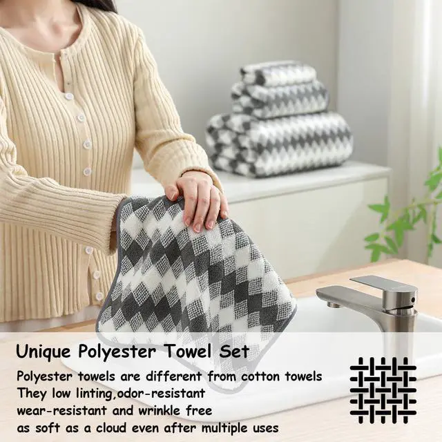 Alt view image 4 of 6 - 2 Piece Gray Diamond Hand Towels for Bathroom 16"x31" Ultra Soft Breathable Hand Face Towels Highly Absorbent Towel Quick Dry Towel for Spa Gym Hotel Travel Camp