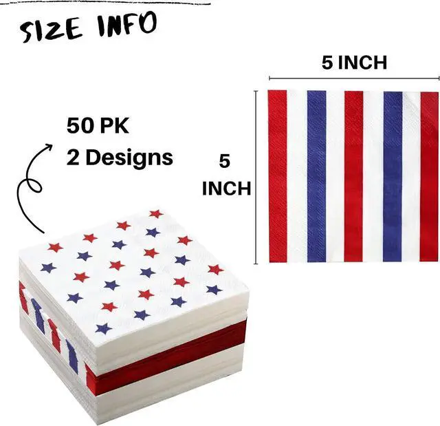Alt view image 2 of 6 - 4th of July Napkins - 50 PK - 3 ply Fourth of July Cocktail Napkins July 4 Decorations Décor Patriotic American Flag Birthday Party Favors Independence Day