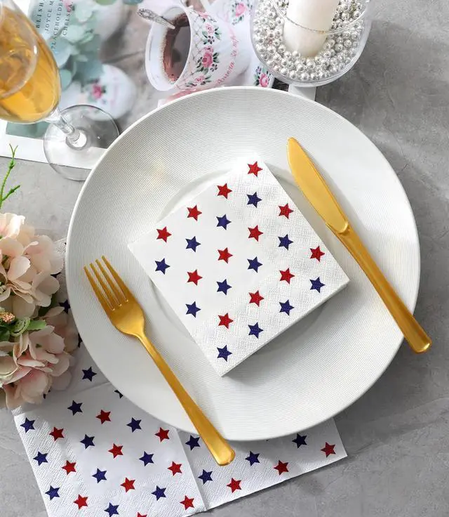 Alt view image 3 of 6 - 4th of July Napkins - 50 PK - 3 ply Fourth of July Cocktail Napkins July 4 Decorations Décor Patriotic American Flag Birthday Party Favors Independence Day
