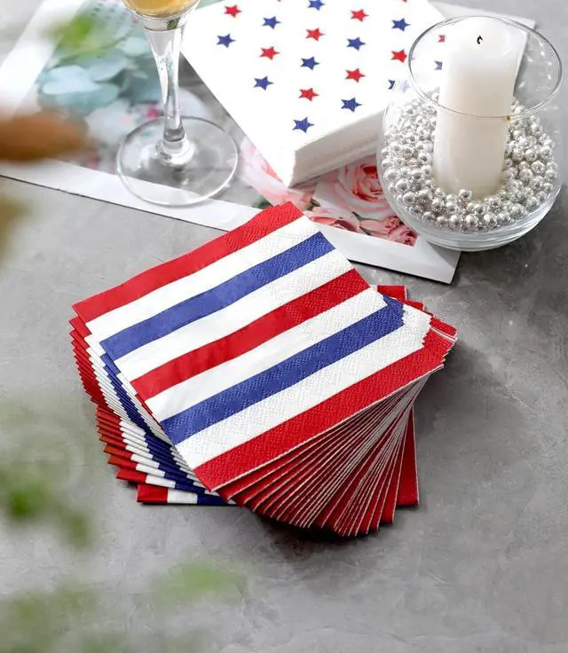Alt view image 4 of 6 - 4th of July Napkins - 50 PK - 3 ply Fourth of July Cocktail Napkins July 4 Decorations Décor Patriotic American Flag Birthday Party Favors Independence Day