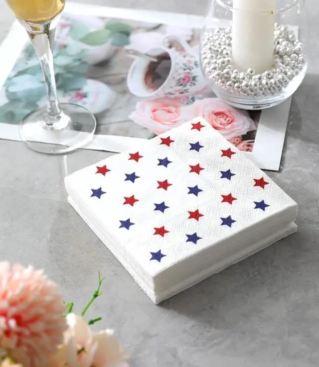 Alt view image 5 of 6 - 4th of July Napkins - 50 PK - 3 ply Fourth of July Cocktail Napkins July 4 Decorations Décor Patriotic American Flag Birthday Party Favors Independence Day