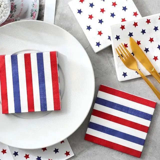 Alt view image 6 of 6 - 4th of July Napkins - 50 PK - 3 ply Fourth of July Cocktail Napkins July 4 Decorations Décor Patriotic American Flag Birthday Party Favors Independence Day