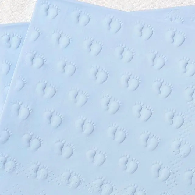 Alt view image 4 of 7 - Crisky 3 Ply Baby Shower Napkins for Boy, 50 Pack Embossed Footprints Blue Napkins for Dusty Blue Jean Boy Baby Shower Decorations, Disposable Paper Cocktail Napkin, and Not Easily Torn