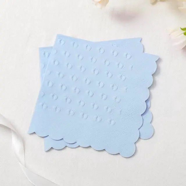 Alt view image 5 of 7 - Crisky 3 Ply Baby Shower Napkins for Boy, 50 Pack Embossed Footprints Blue Napkins for Dusty Blue Jean Boy Baby Shower Decorations, Disposable Paper Cocktail Napkin, and Not Easily Torn