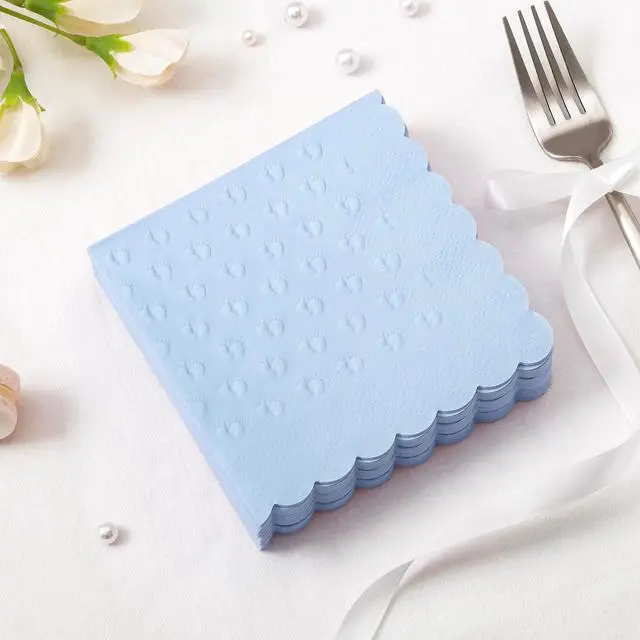 Alt view image 6 of 7 - Crisky 3 Ply Baby Shower Napkins for Boy, 50 Pack Embossed Footprints Blue Napkins for Dusty Blue Jean Boy Baby Shower Decorations, Disposable Paper Cocktail Napkin, and Not Easily Torn