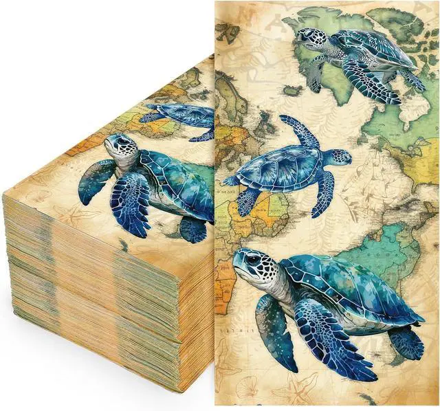 Main image of FYSUIMU 50 Pcs Paper Napkins Sea Turtle Guest Napkins Vintage Ocean Animal Disposable Napkin Summer Dinner Paper Hand Towels for Bathroom Birthday Holiday Party Table Supplies