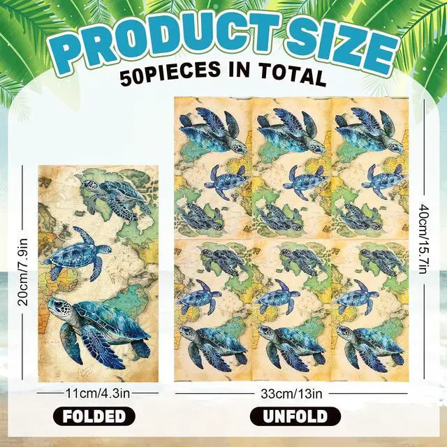 Alt view image 2 of 7 - FYSUIMU 50 Pcs Paper Napkins Sea Turtle Guest Napkins Vintage Ocean Animal Disposable Napkin Summer Dinner Paper Hand Towels for Bathroom Birthday Holiday Party Table Supplies