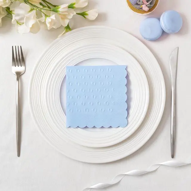 Alt view image 7 of 7 - Crisky 3 Ply Baby Shower Napkins for Boy, 50 Pack Embossed Footprints Blue Napkins for Dusty Blue Jean Boy Baby Shower Decorations, Disposable Paper Cocktail Napkin, and Not Easily Torn