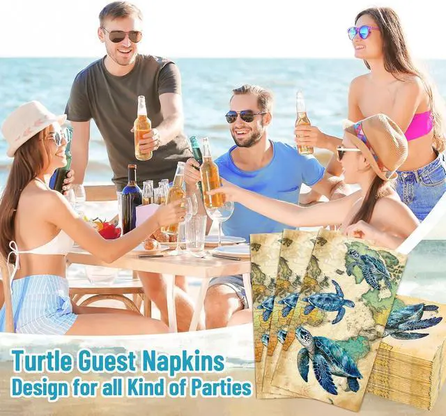 Alt view image 5 of 7 - FYSUIMU 50 Pcs Paper Napkins Sea Turtle Guest Napkins Vintage Ocean Animal Disposable Napkin Summer Dinner Paper Hand Towels for Bathroom Birthday Holiday Party Table Supplies