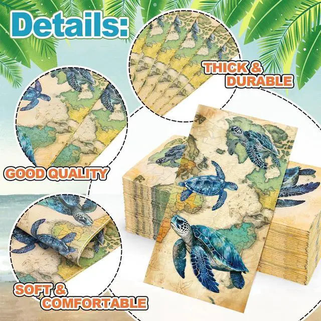 Alt view image 3 of 7 - FYSUIMU 50 Pcs Paper Napkins Sea Turtle Guest Napkins Vintage Ocean Animal Disposable Napkin Summer Dinner Paper Hand Towels for Bathroom Birthday Holiday Party Table Supplies