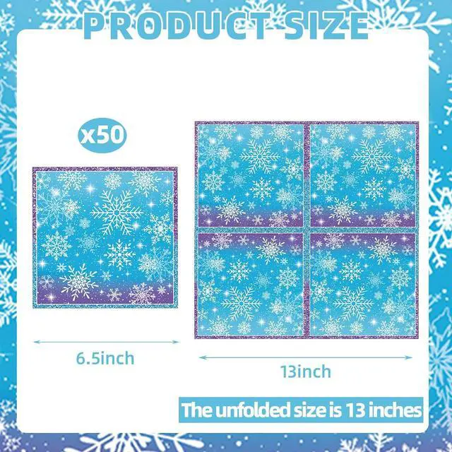 Alt view image 2 of 7 - 50 Count Snowflake Winterland Paper Napkins, Disposable Snow Party Napkins for Christmas Dinner, Winter Birthday Gatherings, Baby Shower, Snow-Themed Table Decorations