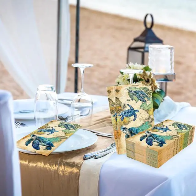 Alt view image 6 of 7 - FYSUIMU 50 Pcs Paper Napkins Sea Turtle Guest Napkins Vintage Ocean Animal Disposable Napkin Summer Dinner Paper Hand Towels for Bathroom Birthday Holiday Party Table Supplies