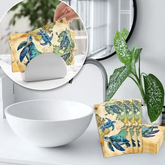 Alt view image 7 of 7 - FYSUIMU 50 Pcs Paper Napkins Sea Turtle Guest Napkins Vintage Ocean Animal Disposable Napkin Summer Dinner Paper Hand Towels for Bathroom Birthday Holiday Party Table Supplies