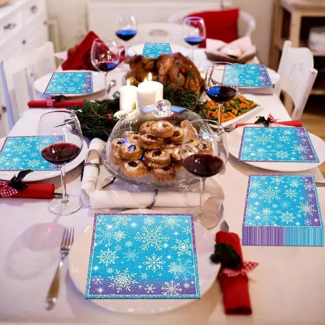 Alt view image 7 of 7 - 50 Count Snowflake Winterland Paper Napkins, Disposable Snow Party Napkins for Christmas Dinner, Winter Birthday Gatherings, Baby Shower, Snow-Themed Table Decorations