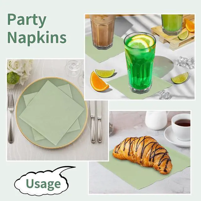 Alt view image 5 of 7 - 100 Pack Cocktail Napkins, 2-Ply 5x5 Inch Sage Green Disposable Paper | Square Edged Beverage Party Napkin, for Wedding, Birthday, Dinner, Coffee Bar, Bridal, Anniversary, Reception Event
