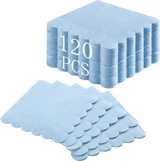 Main image of NatNarr 120 Pcs Cocktail Napkins Light Blue Napkins Scalloped, 5 Inch | Disposable Blue Napkins Small Beverage Dessert Napkins for Baby Shower, Coastal Beach Party, Birthday, Soft and Absorption