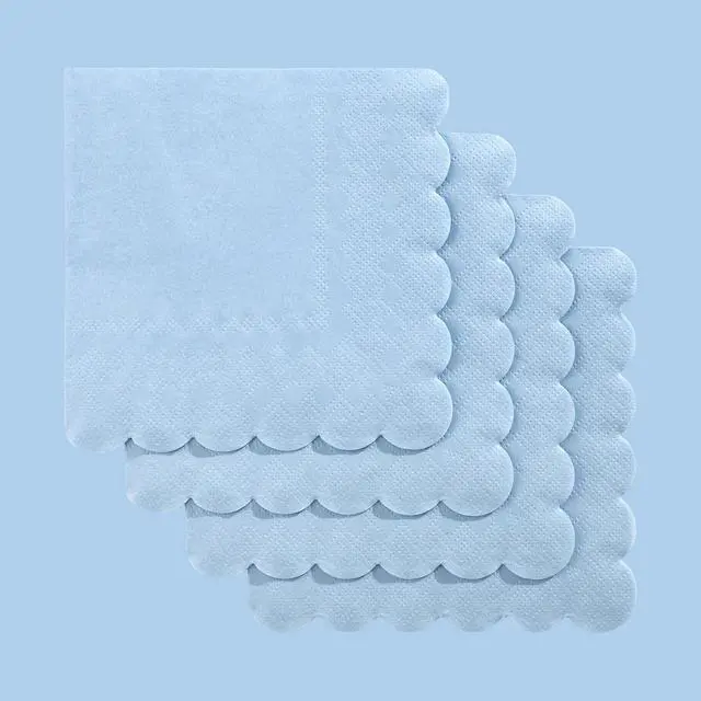 Alt view image 4 of 7 - NatNarr 120 Pcs Cocktail Napkins Light Blue Napkins Scalloped, 5 Inch | Disposable Blue Napkins Small Beverage Dessert Napkins for Baby Shower, Coastal Beach Party, Birthday, Soft and Absorption