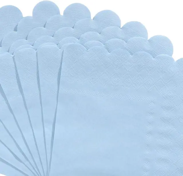 Alt view image 3 of 7 - NatNarr 120 Pcs Cocktail Napkins Light Blue Napkins Scalloped, 5 Inch | Disposable Blue Napkins Small Beverage Dessert Napkins for Baby Shower, Coastal Beach Party, Birthday, Soft and Absorption