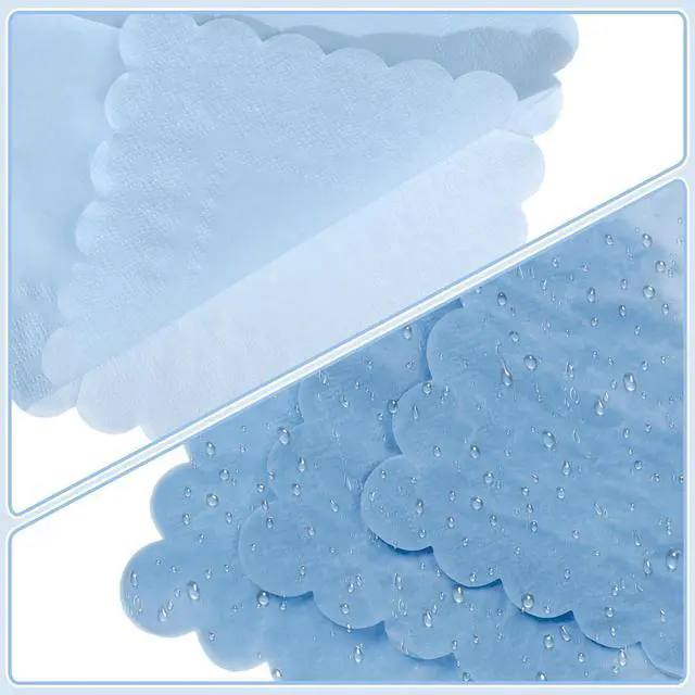 Alt view image 5 of 7 - NatNarr 120 Pcs Cocktail Napkins Light Blue Napkins Scalloped, 5 Inch | Disposable Blue Napkins Small Beverage Dessert Napkins for Baby Shower, Coastal Beach Party, Birthday, Soft and Absorption