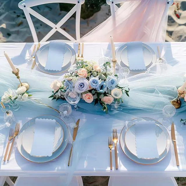 Alt view image 7 of 7 - NatNarr 120 Pcs Cocktail Napkins Light Blue Napkins Scalloped, 5 Inch | Disposable Blue Napkins Small Beverage Dessert Napkins for Baby Shower, Coastal Beach Party, Birthday, Soft and Absorption
