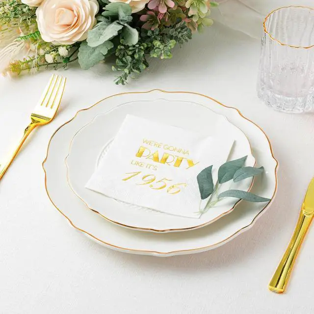 Alt view image 3 of 5 - Crisky 50 Pack 70th Birthday Napkins for Men Women 3-Ply, 1956 Gold Foil Disposable Napkins for Cake Dessert Beverage Table 70 years Old Bday Party Supplies, 70th Birthday Decorations for Him Her