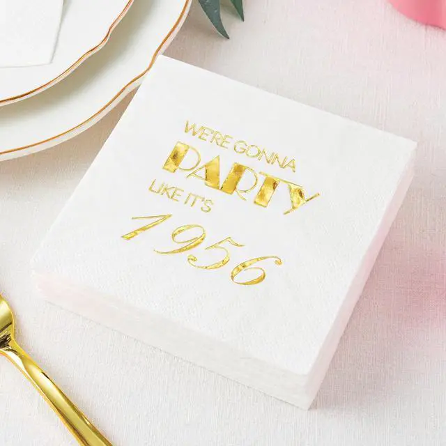 Alt view image 2 of 5 - Crisky 50 Pack 70th Birthday Napkins for Men Women 3-Ply, 1956 Gold Foil Disposable Napkins for Cake Dessert Beverage Table 70 years Old Bday Party Supplies, 70th Birthday Decorations for Him Her