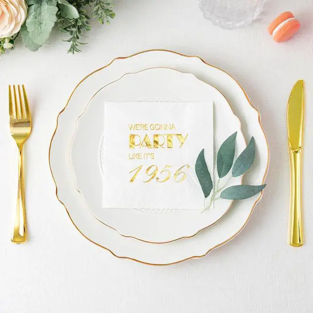 Alt view image 4 of 5 - Crisky 50 Pack 70th Birthday Napkins for Men Women 3-Ply, 1956 Gold Foil Disposable Napkins for Cake Dessert Beverage Table 70 years Old Bday Party Supplies, 70th Birthday Decorations for Him Her