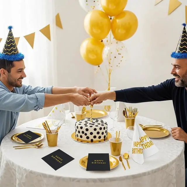 Alt view image 6 of 6 - Vuzvuv 52 Pcs Happy Birthday Party Cocktail Napkins-Gold Black | 5" Folded 3 Ply Birthday Party Dinner Hand Napkin,Disposable Paper Napkins, for Women Men Table Decor Birthday Decoration