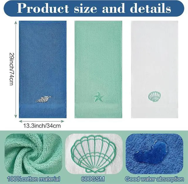Alt view image 3 of 7 - 3 Pack 100% Cotton Embroidered Hand Towels for Bathroom Kitchen 13 x 29 Inch Ultra-Soft Absorbent Decorative Towel Set Rustic Boho Home Decor