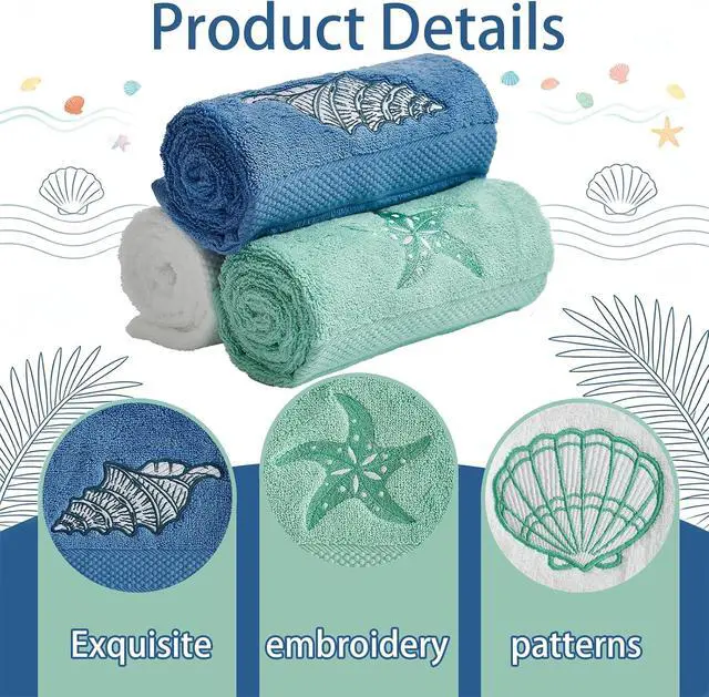 Alt view image 4 of 7 - 3 Pack 100% Cotton Embroidered Hand Towels for Bathroom Kitchen 13 x 29 Inch Ultra-Soft Absorbent Decorative Towel Set Rustic Boho Home Decor