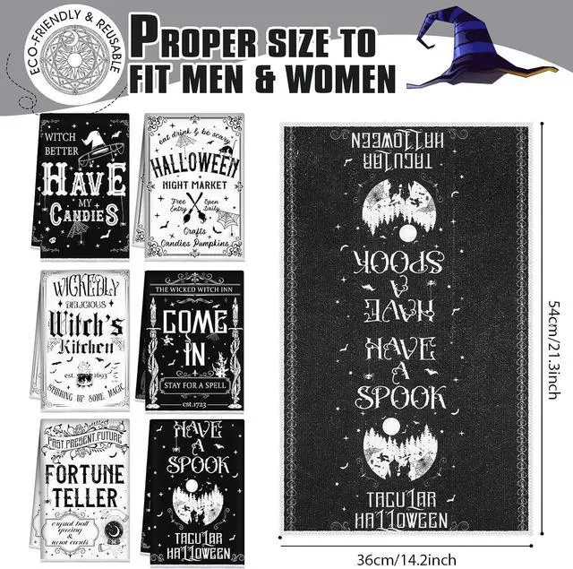 Alt view image 2 of 6 - Ganeen 6 Pcs Halloween Kitchen Towels Fall Witch Ghost Towel Set | Witch Ghost Sayings, Soft Cotton Hand Cloths for Dish Drying Baking, Autumn Party Decor, Absorbent Bathroom Kitchen