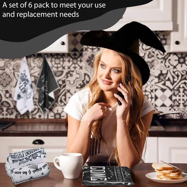 Alt view image 4 of 6 - Ganeen 6 Pcs Halloween Kitchen Towels Fall Witch Ghost Towel Set | Witch Ghost Sayings, Soft Cotton Hand Cloths for Dish Drying Baking, Autumn Party Decor, Absorbent Bathroom Kitchen