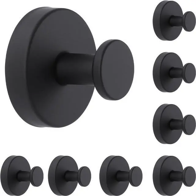 Main image of Suction Cup Hooks for Shower, 8 Pack Removable Hooks for Bathroom Walls & Glass Door Robes, Loofahs, Towel Hook for Hanging, Black