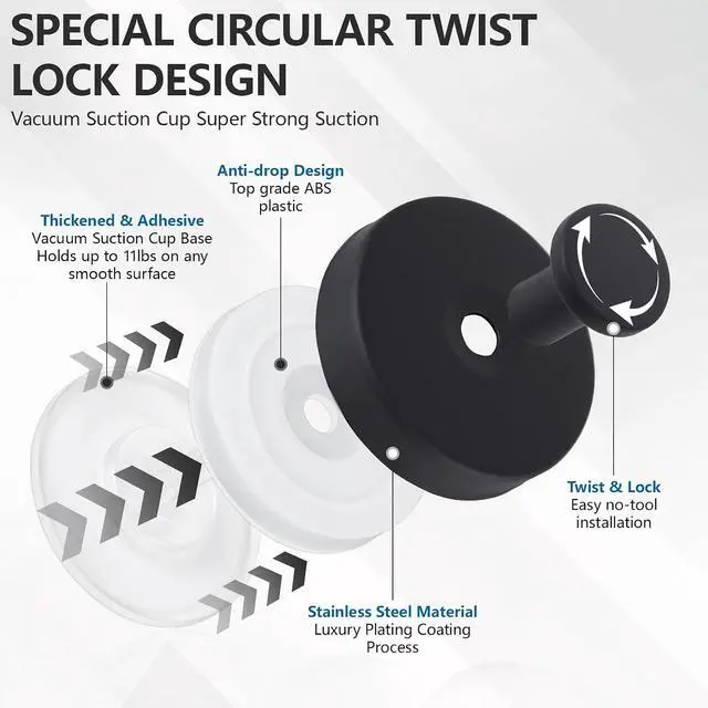 Alt view image 3 of 7 - Suction Cup Hooks for Shower, 8 Pack Removable Hooks for Bathroom Walls & Glass Door Robes, Loofahs, Towel Hook for Hanging, Black