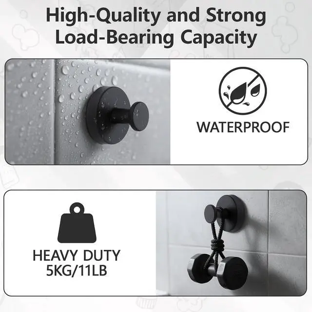 Alt view image 5 of 7 - Suction Cup Hooks for Shower, 8 Pack Removable Hooks for Bathroom Walls & Glass Door Robes, Loofahs, Towel Hook for Hanging, Black