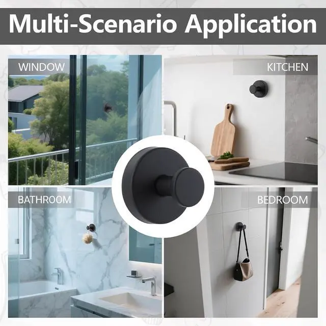 Alt view image 7 of 7 - Suction Cup Hooks for Shower, 8 Pack Removable Hooks for Bathroom Walls & Glass Door Robes, Loofahs, Towel Hook for Hanging, Black