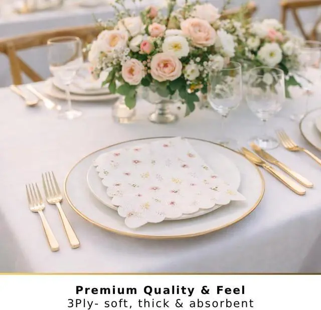 Alt view image 2 of 7 - GardenCity Floral Cocktail Napkins, 50 Pack Wildflower Paper Napkins, Disposable Floral Napkin for Bridal Shower, Baby Shower Tableware Party Supplies, 3 Ply, 5 x 5 Folded 10 x 10 Unfolded