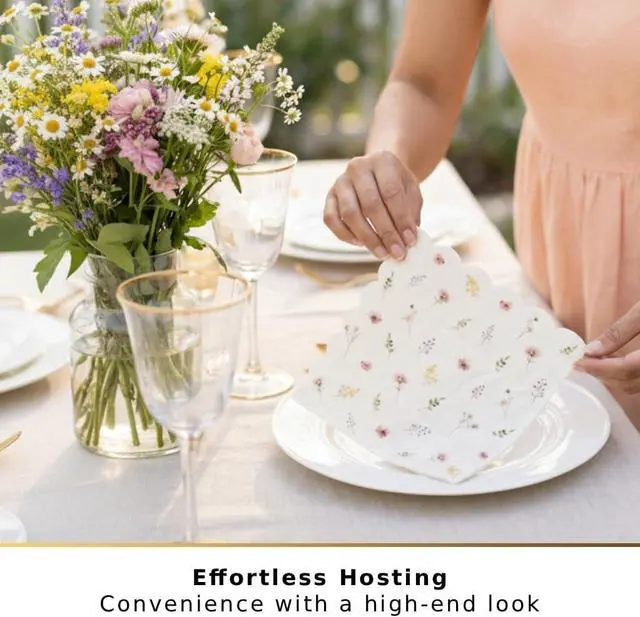 Alt view image 5 of 7 - GardenCity Floral Cocktail Napkins, 50 Pack Wildflower Paper Napkins, Disposable Floral Napkin for Bridal Shower, Baby Shower Tableware Party Supplies, 3 Ply, 5 x 5 Folded 10 x 10 Unfolded