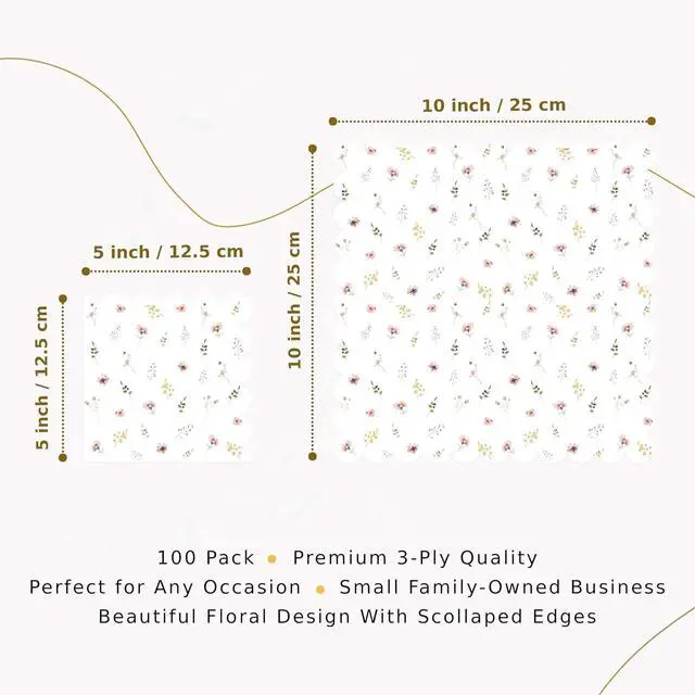 Alt view image 4 of 7 - GardenCity Floral Cocktail Napkins, 50 Pack Wildflower Paper Napkins, Disposable Floral Napkin for Bridal Shower, Baby Shower Tableware Party Supplies, 3 Ply, 5 x 5 Folded 10 x 10 Unfolded