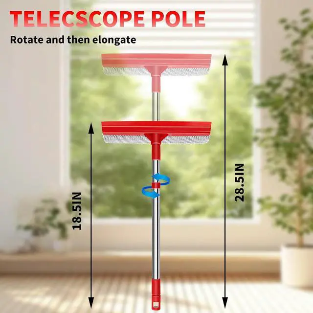 Alt view image 2 of 7 - Window Squeegee with 18.5"-28.5" Retractable Handle, 2-in-1 Squeegee for Window Cleaning Tool for Cars, Trucks, Glass Doors, Shower, Outdoor Windows Window Cleaner (Red)