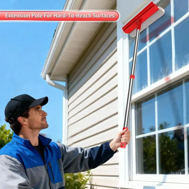 Alt view image 3 of 7 - Window Squeegee with 18.5"-28.5" Retractable Handle, 2-in-1 Squeegee for Window Cleaning Tool for Cars, Trucks, Glass Doors, Shower, Outdoor Windows Window Cleaner (Red)