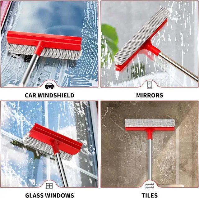 Alt view image 4 of 7 - Window Squeegee with 18.5"-28.5" Retractable Handle, 2-in-1 Squeegee for Window Cleaning Tool for Cars, Trucks, Glass Doors, Shower, Outdoor Windows Window Cleaner (Red)