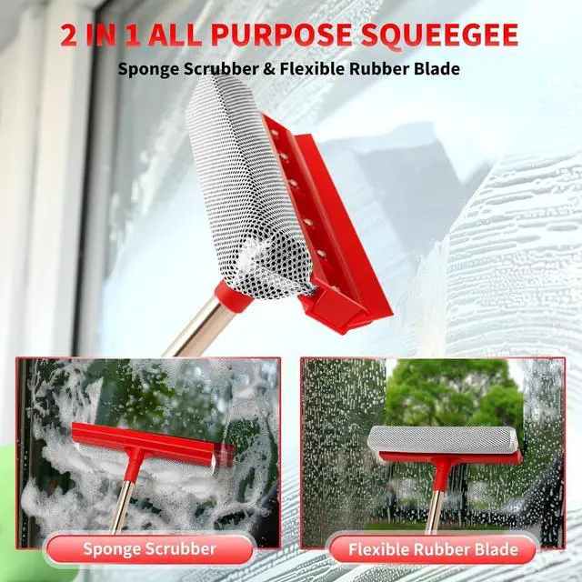 Alt view image 7 of 7 - Window Squeegee with 18.5"-28.5" Retractable Handle, 2-in-1 Squeegee for Window Cleaning Tool for Cars, Trucks, Glass Doors, Shower, Outdoor Windows Window Cleaner (Red)