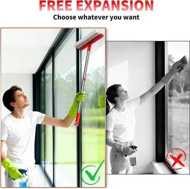 Alt view image 5 of 7 - Window Squeegee with 18.5"-28.5" Retractable Handle, 2-in-1 Squeegee for Window Cleaning Tool for Cars, Trucks, Glass Doors, Shower, Outdoor Windows Window Cleaner (Red)